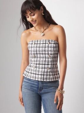 WHBM Tweed Bustier With Button Detailing Black/White Size 2 NWT